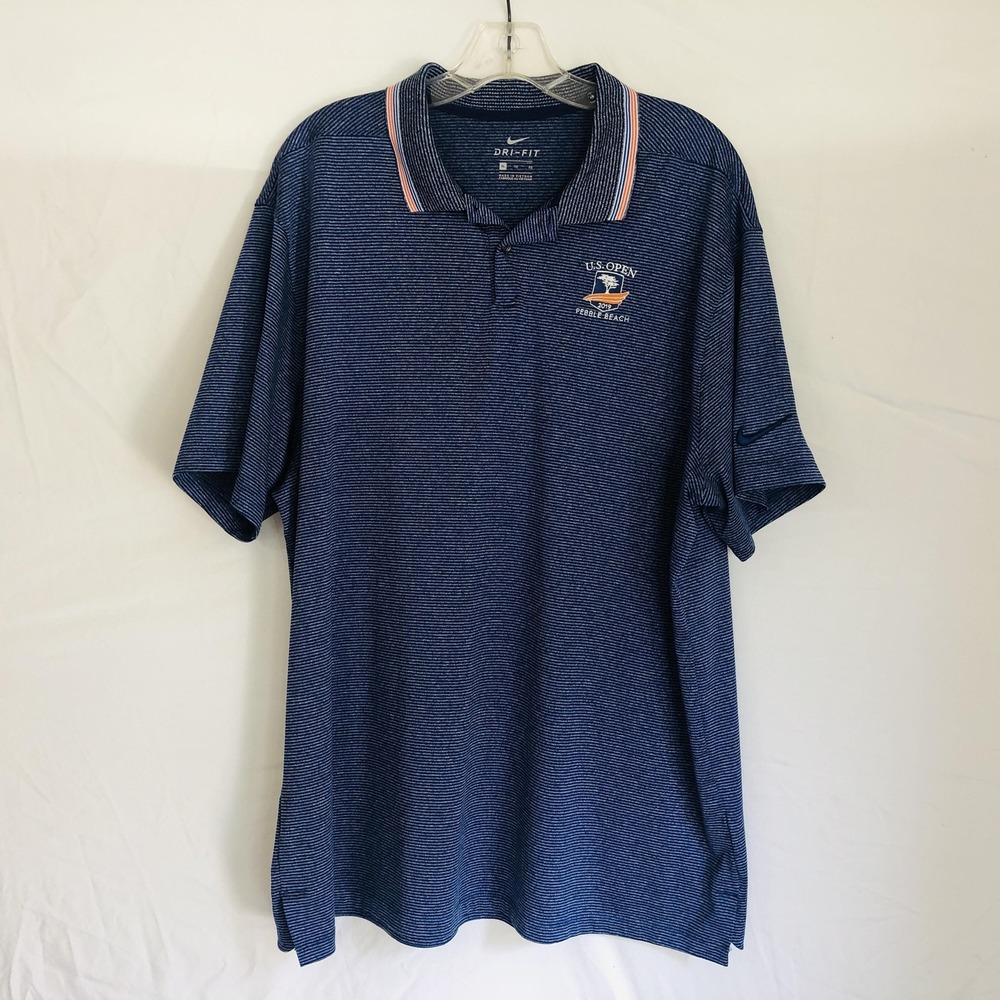 2019 U.S. Open Pebble Beach Shirt Mens XL Blue‎ Striped Golf Nike Dri Fit Polo